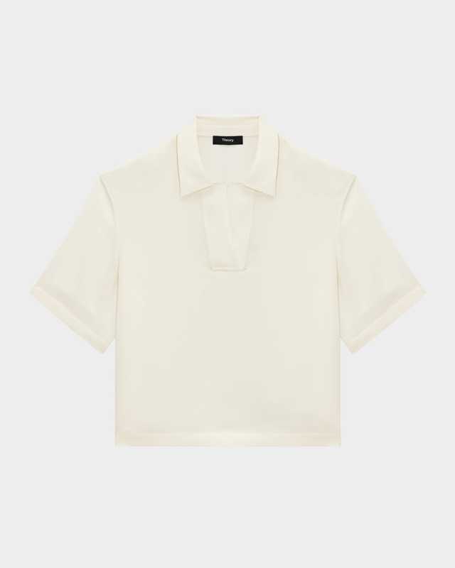 Short-Sleeve Silk Polo Top
